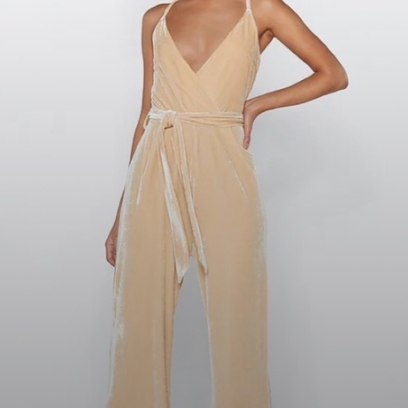 Nasty Gal Pants - Nasty Gal Velvet Jumpsuit golden cream size 8